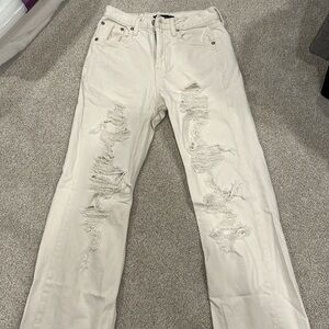 Aeropostale 90s baggy ripped jeans, cream colored